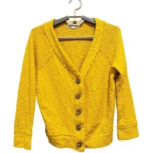 Two by Vince Camuto Cardigan S Yellow Sweater Button Up VNeck Cotton Coquette